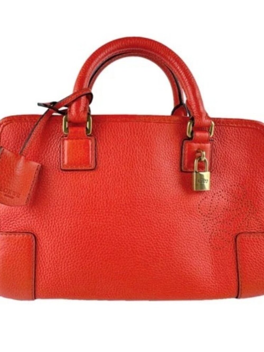Auth LOEWE Amazona 23 Handbag Shoulder Bag Orange Leather/Goldtone - z9702